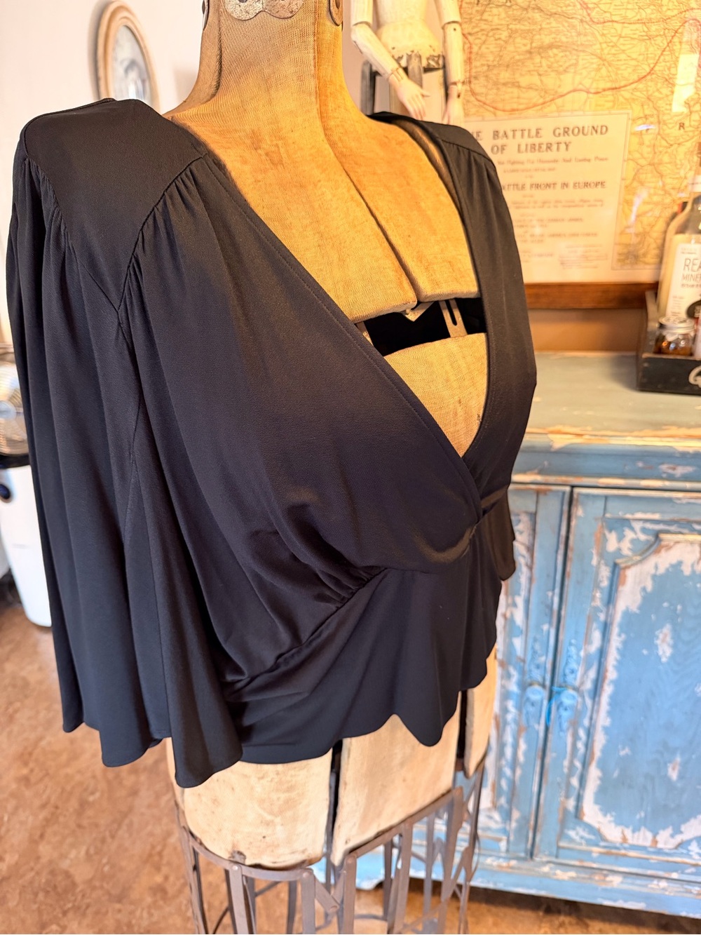 Anthropologie Black Draped V-Neck Wrap Blouse